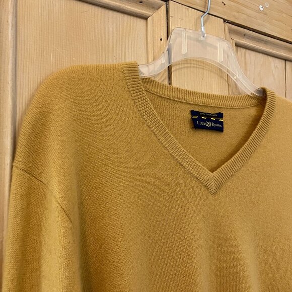 Club Room Mens Vintage Y2K 100% Cashmere V-Neck Sweater Size XXL Yellow FA EXC - Picture 5 of 8